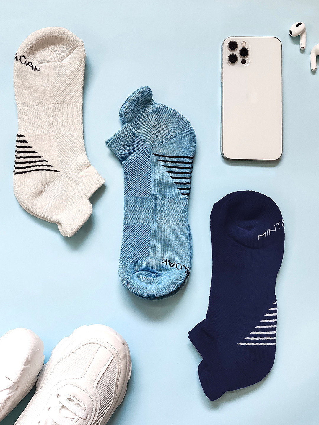 Mint & Oak Pack of 3 Men Patterned Ankle-Length Moisture-Wicking Sports Socks