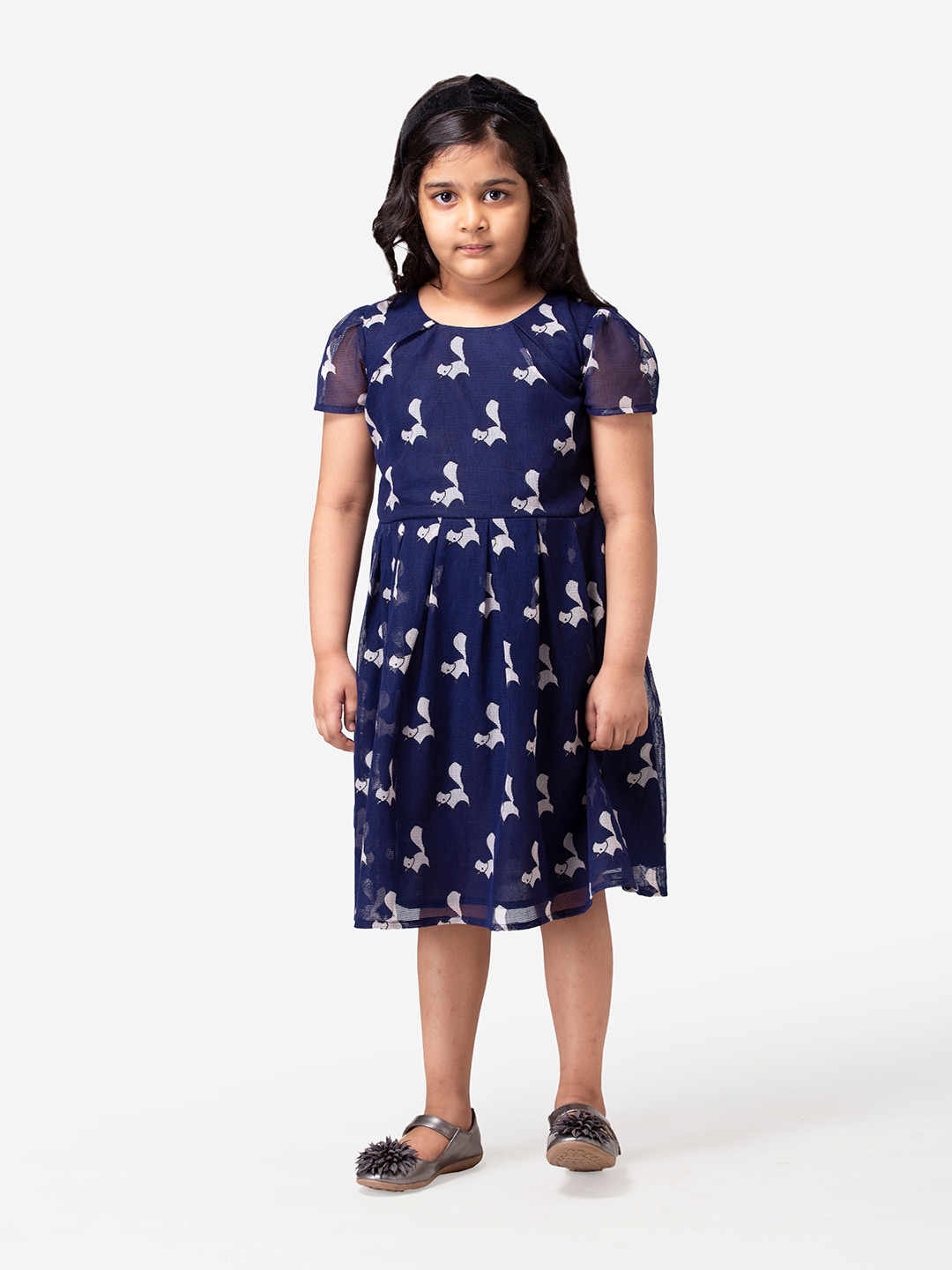 Hoop Hippo Girls Blue & White Printed Organic Cotton Dress