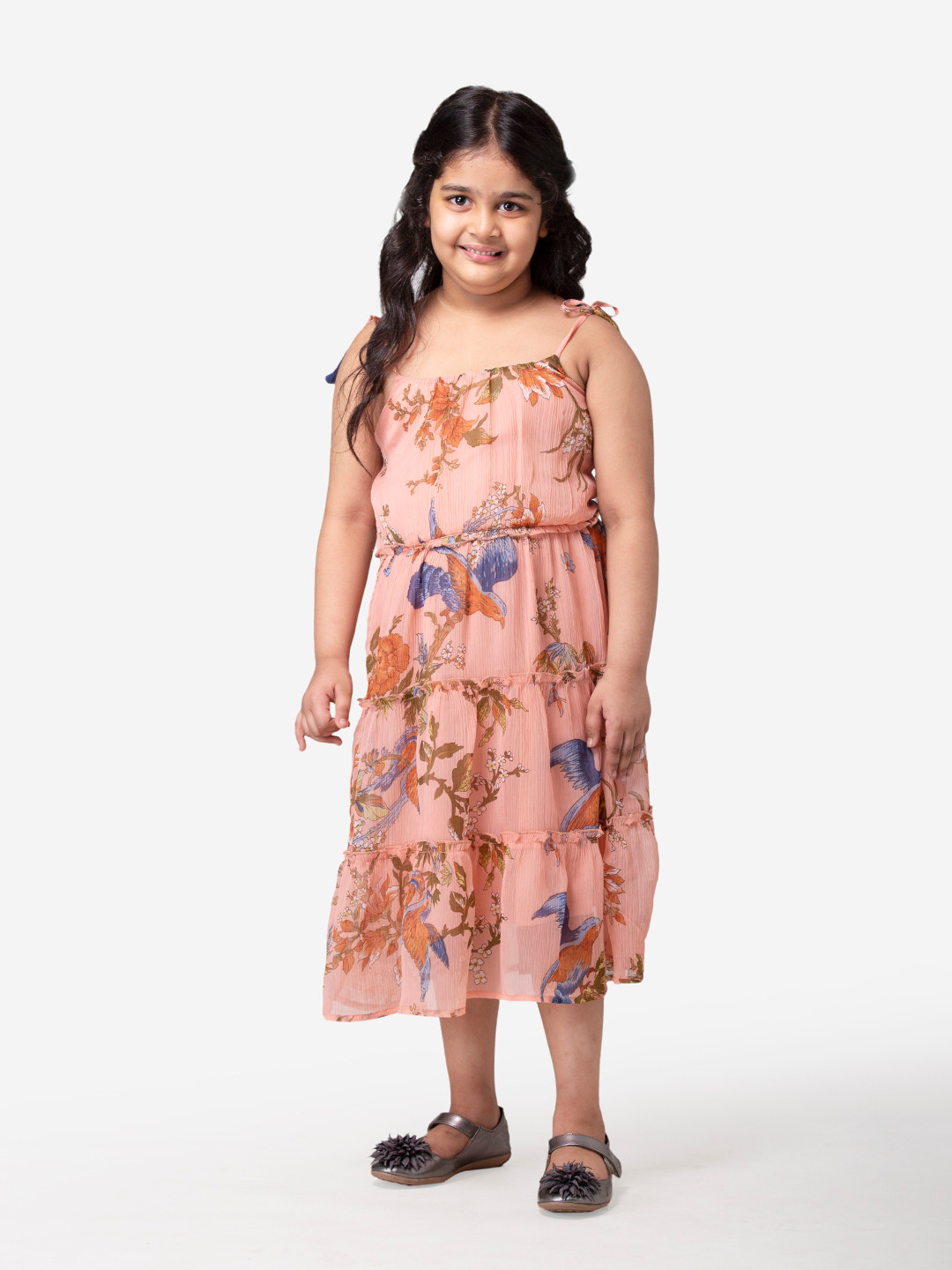Hoop Hippo Peach-Coloured & Blue Ethnic Motifs Dress