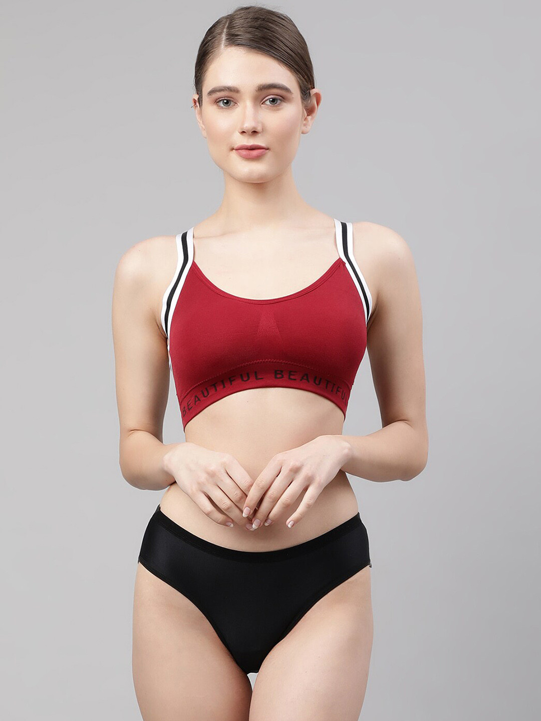 PrettyCat Women Maroon & Black High Performance Sports Lingerie Set PC-SET-6047-MAH-30B