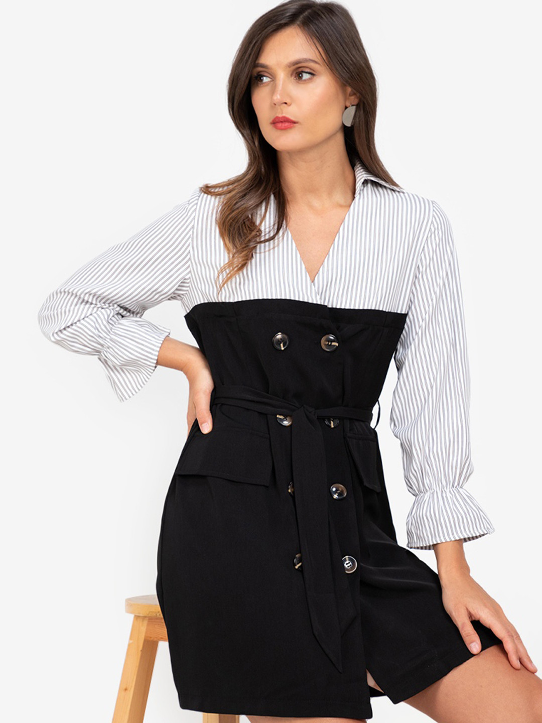 ZALORA WORK Black Colourblocked A-Line Dress