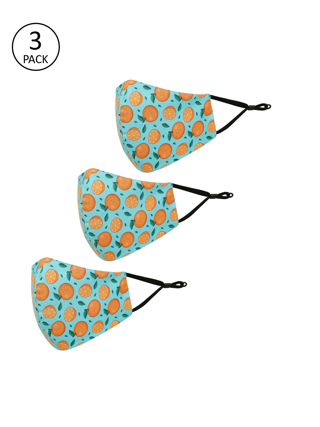 Tossido Kids Aqua Blue & Green Pack Of 3 Printed 3-Ply Reusable Pure Cotton Cloth Mask