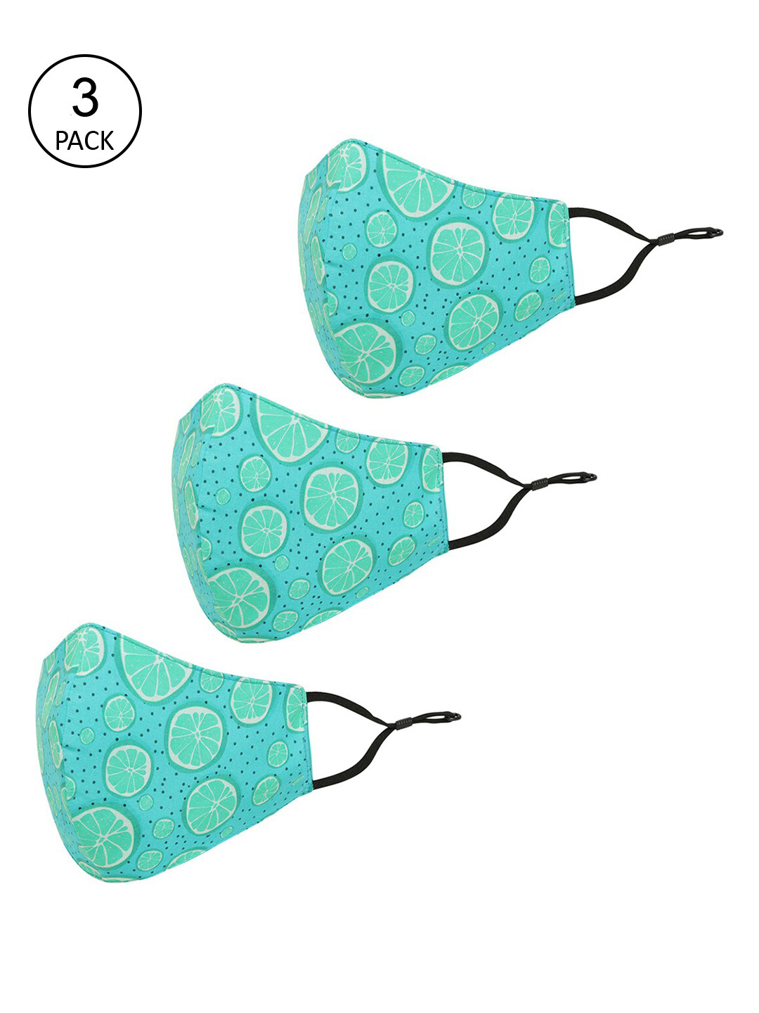 Tossido Kids Pack Of 3 Green Printed 3-Ply Reusable Pure Cotton Cloth Mask