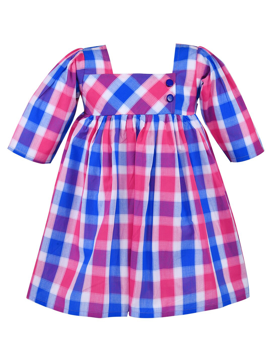 Wish Karo Pink Checked Cotton Dress