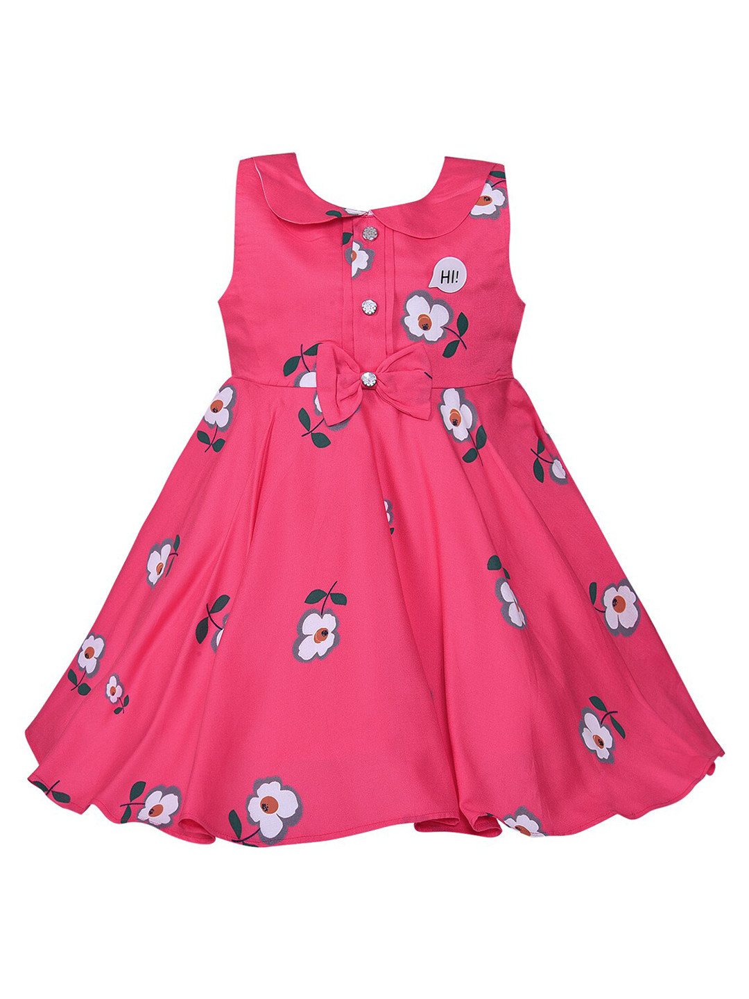 Wish Karo Girls Pink Floral Printed Peter Pan Collar Dress