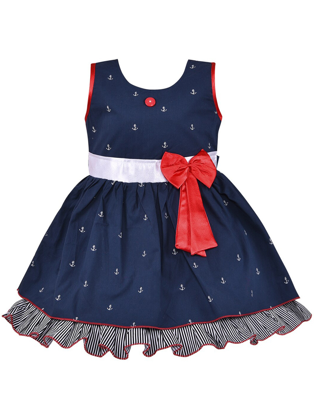 Wish Karo Girls Navy Blue Printed Cotton Gown Dress