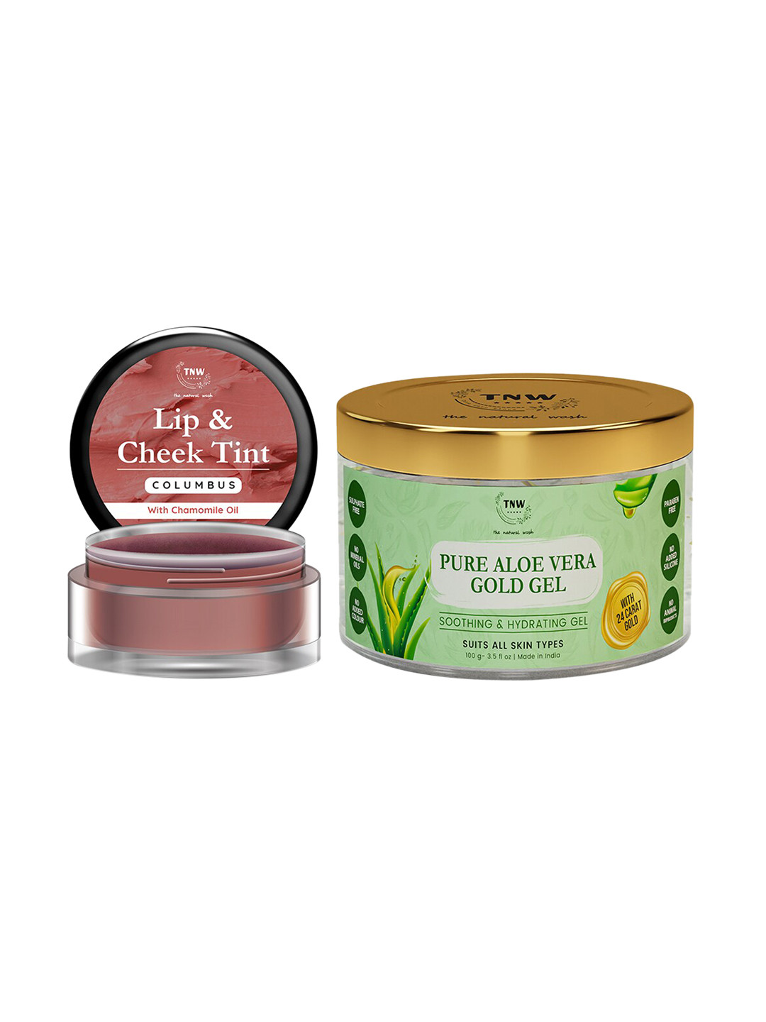TNW the natural wash Set of Columbus Lip & Cheek Tint 5 g & Pure Aloe Vera Gold Gel 100 g