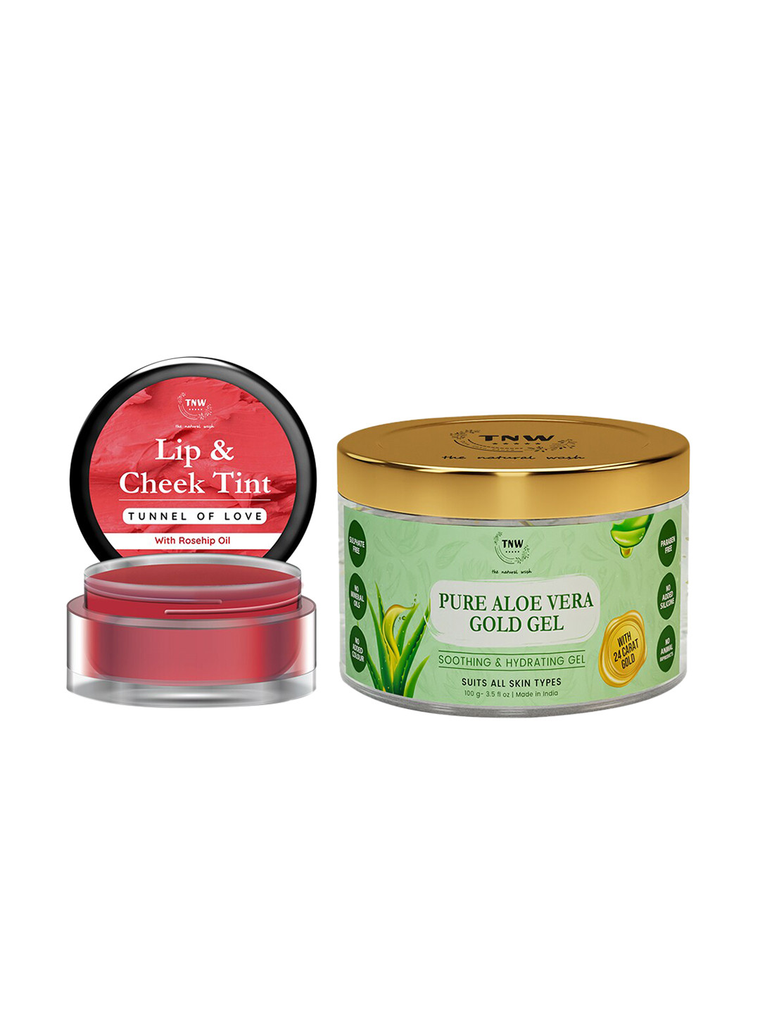 TNW the natural wash Set of Tunnel Of Love Lip Tint 5 g & Pure Aloe Vera Gold Gel 100 g