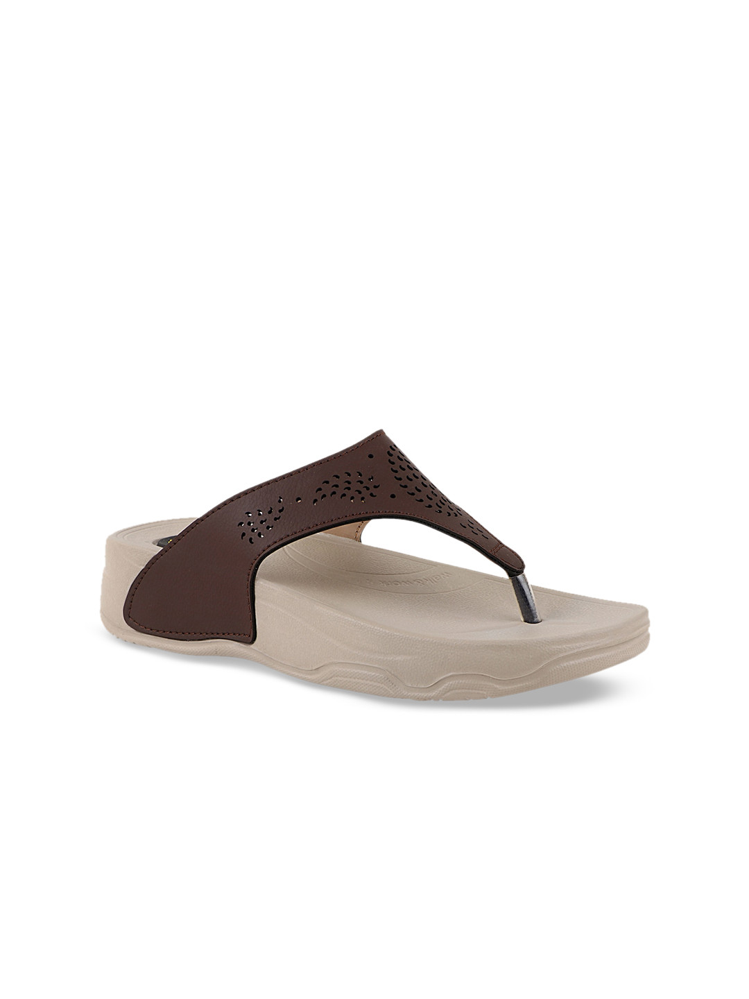 WELCOME Brown Textured Comfort Sandals with Laser Cuts