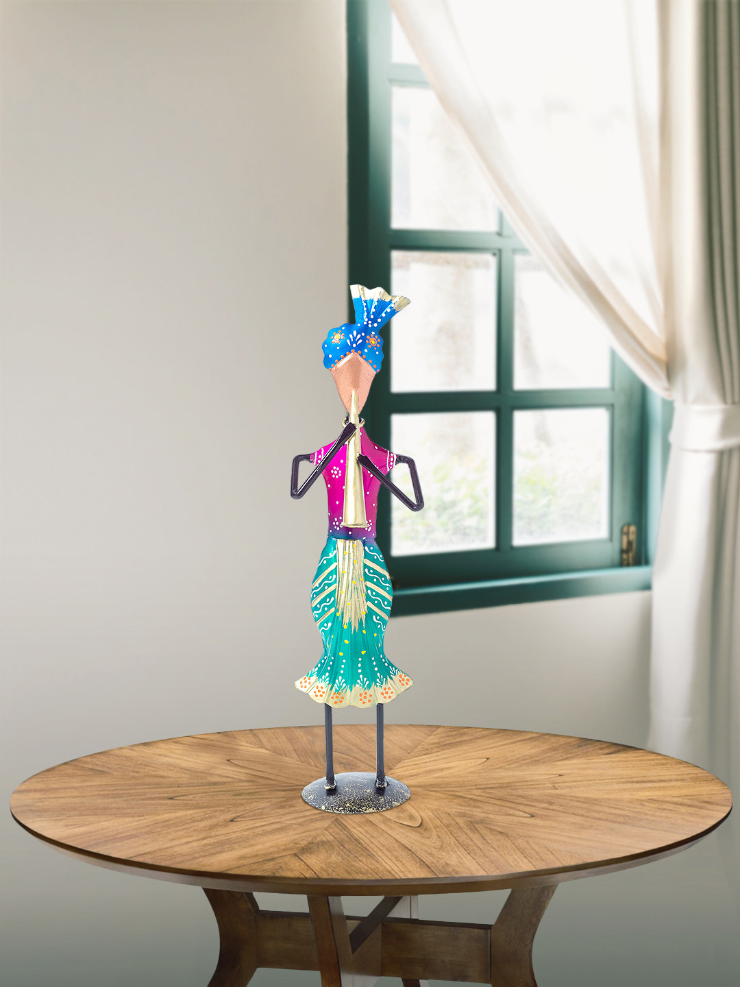 Golden Peacock Musician Pink Metal Metallic Living Room Hand-Crafted Medium Showpiece - 3 Inches