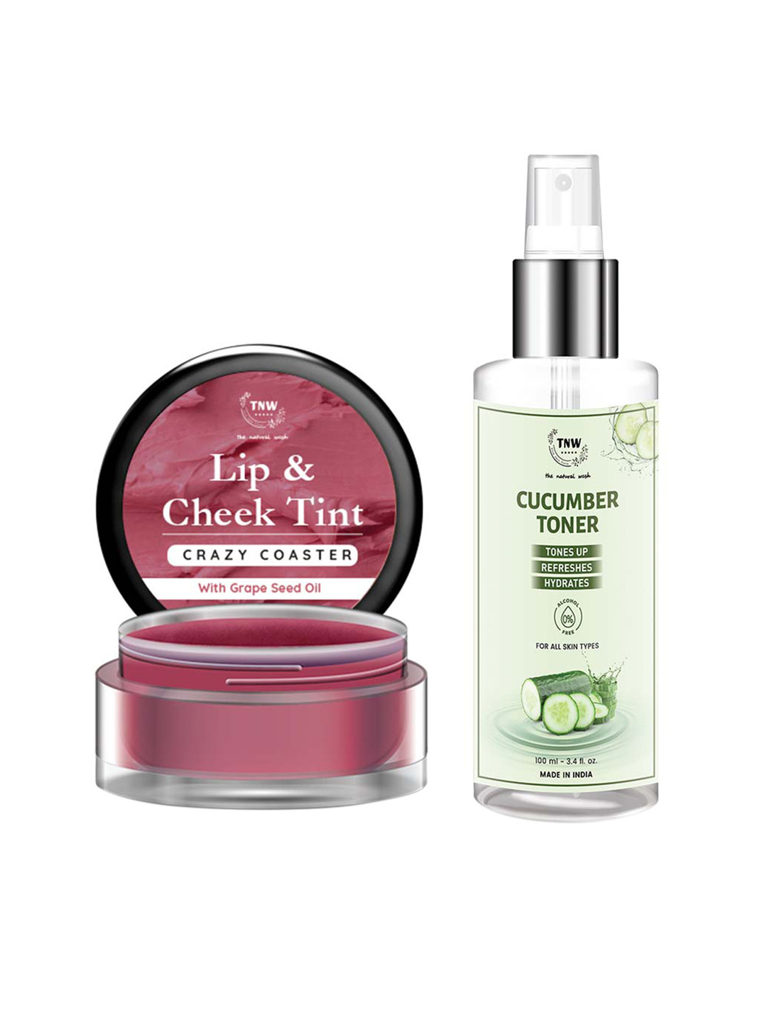 TNW the natural wash Set of Crazy Coaster Lip Cheek Tint 5 g & Cucumber Toner 100 ml