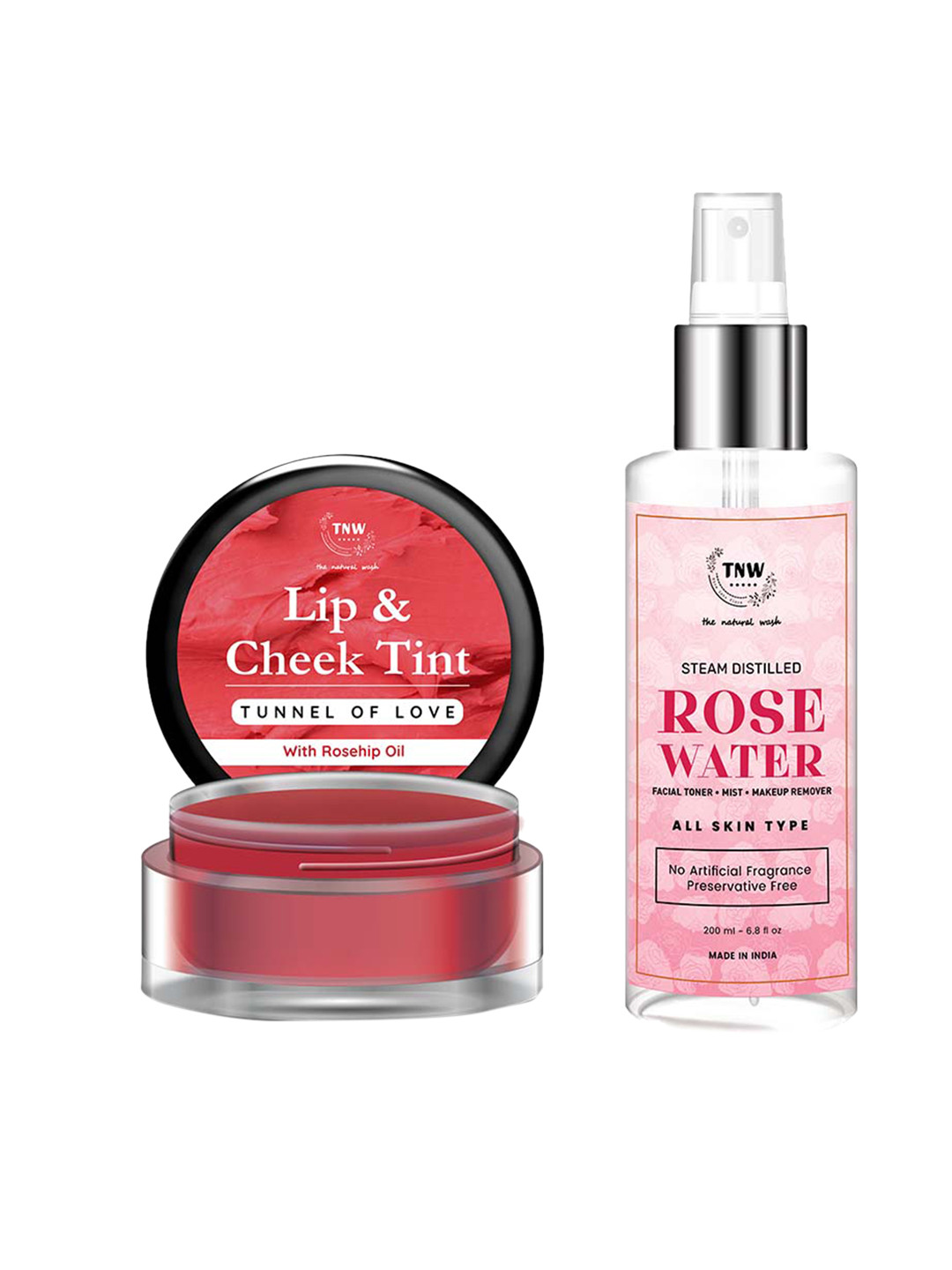 TNW the natural wash Set of Tunnel Of Love Lip Tint 5 g & Rose Water Spray 200 ml