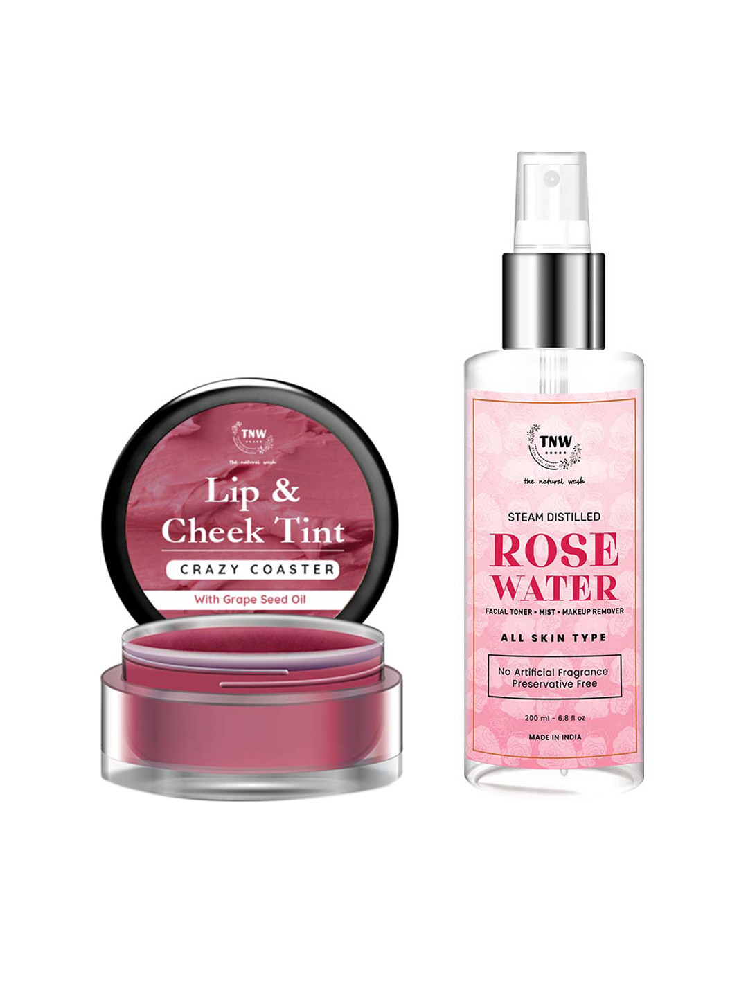 TNW the natural wash Set of Crazy Coster Lip & Cheek Tint 5g & Rose Water Toner 200ml