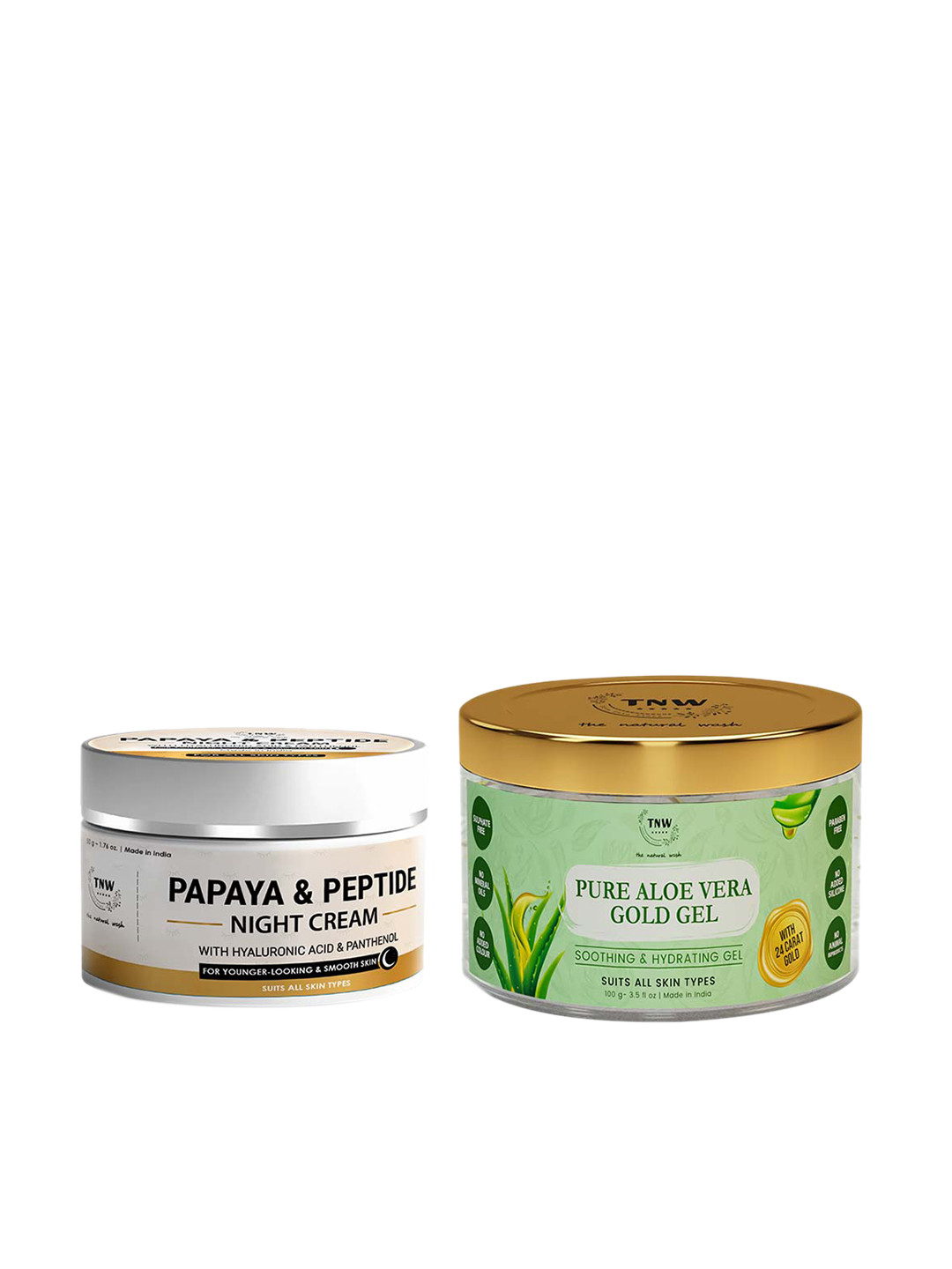TNW the natural wash Set of Papaya & Peptide Night Cream & Pure Aloe Vera Gold Gel