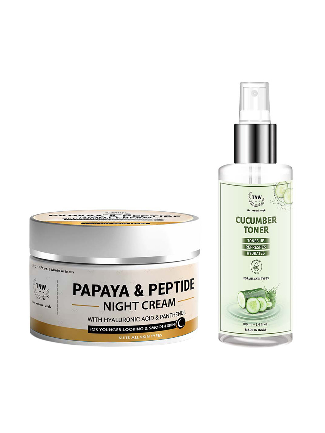 TNW the natural wash Set of Papaya & Peptide Night Cream & Cucumber Toner