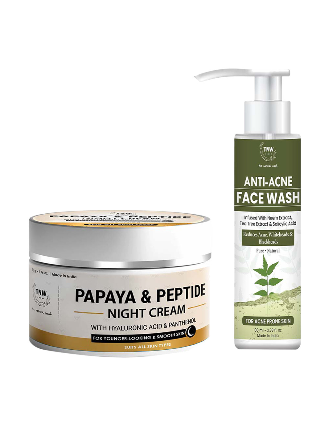 TNW the natural wash Set of Papaya Peptide Night Cream 50 g & Anti Acne Face Wash 100 ml