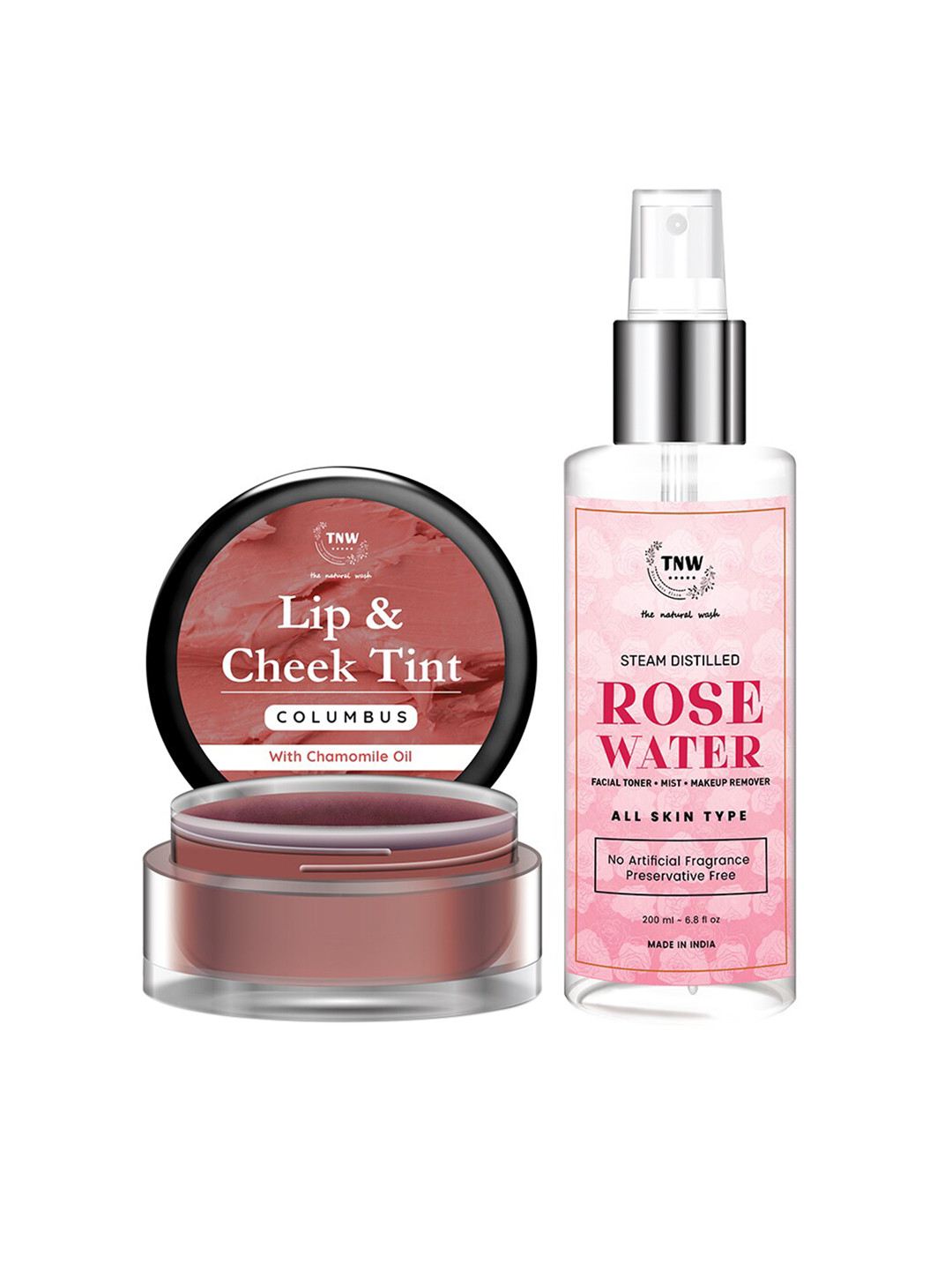 TNW the natural wash Set Of 2 Off White Columbus Lip Tint 5gm & Rose Water Spray Bottle 200ml