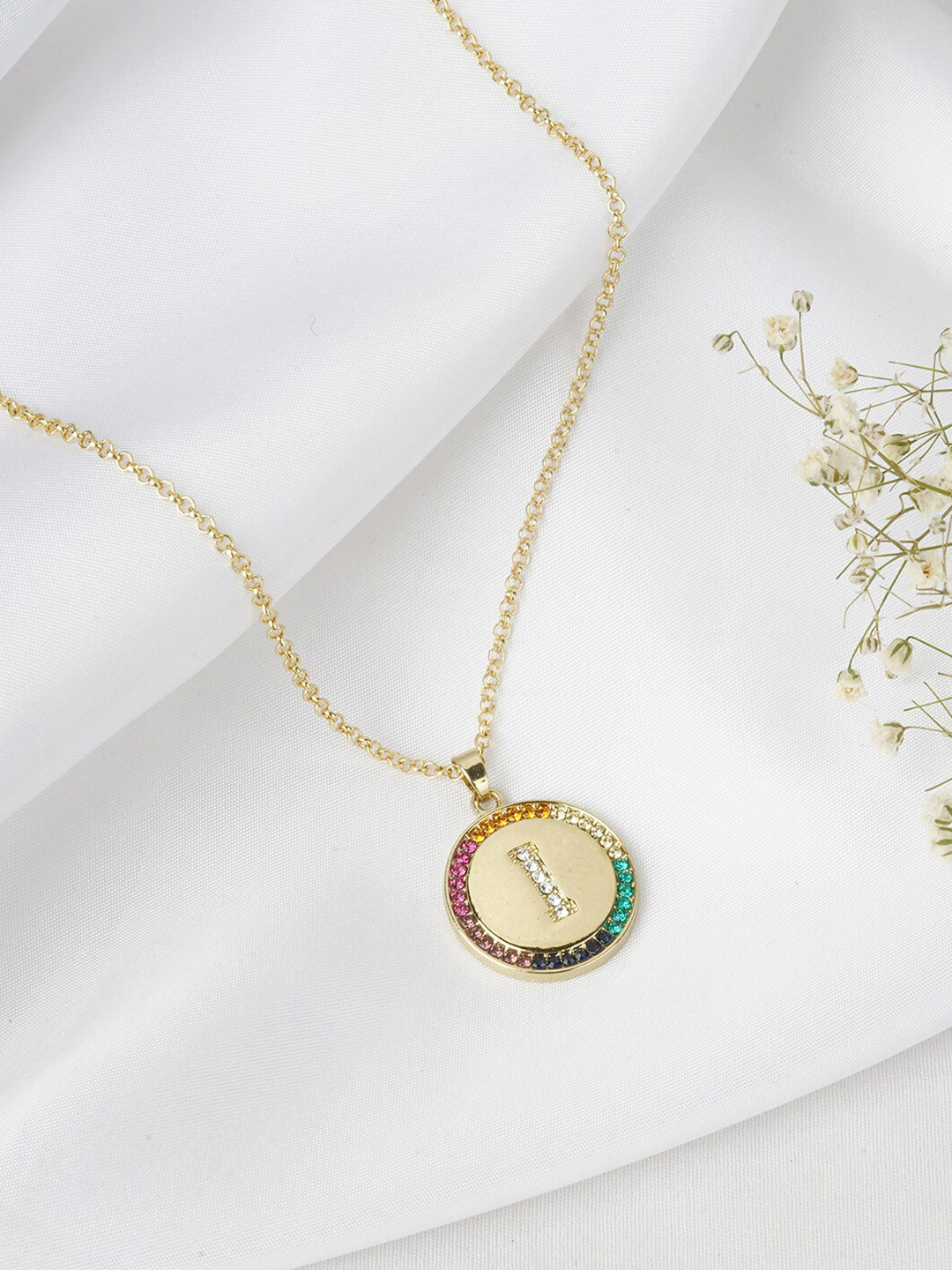 JOKER & WITCH Women Gold-Toned Alphabet I Rhinestone Necklace