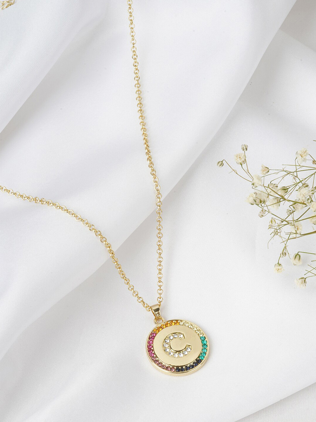 JOKER & WITCH Gold-Plated & Pink Alphabet C Enamelled Necklace