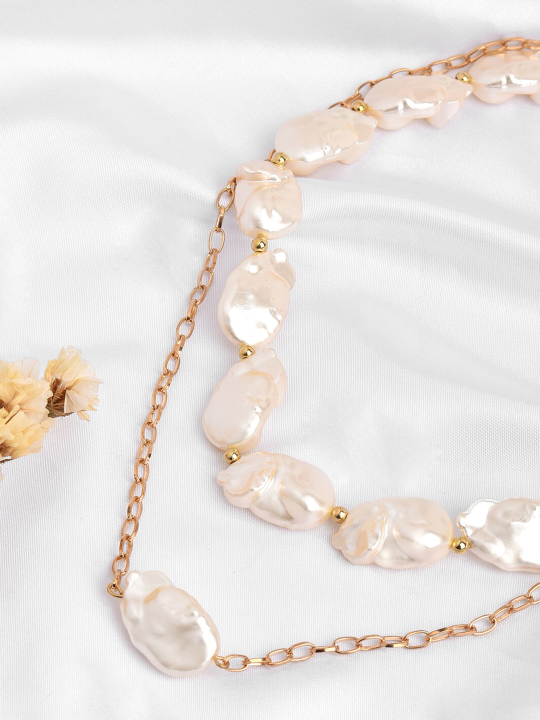 JOKER & WITCH Set of 2 Gold-Plated & Cream-Coloured Beaded Layered Necklace