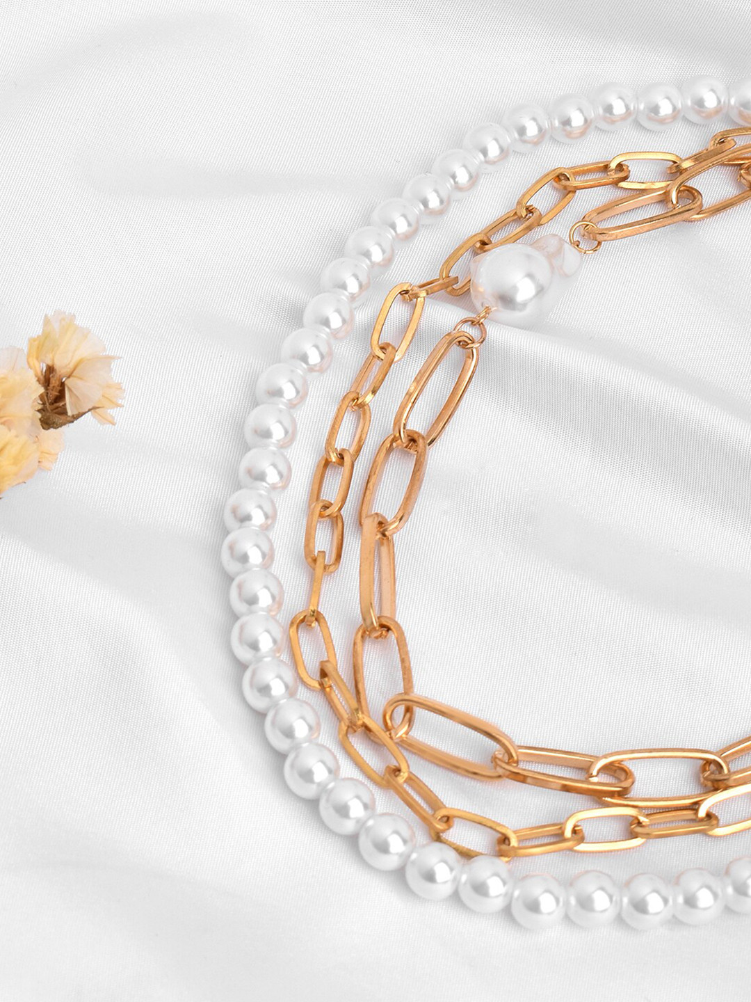 JOKER & WITCH Women Gold Toned Triple Tallula Pearl Layered Necklace