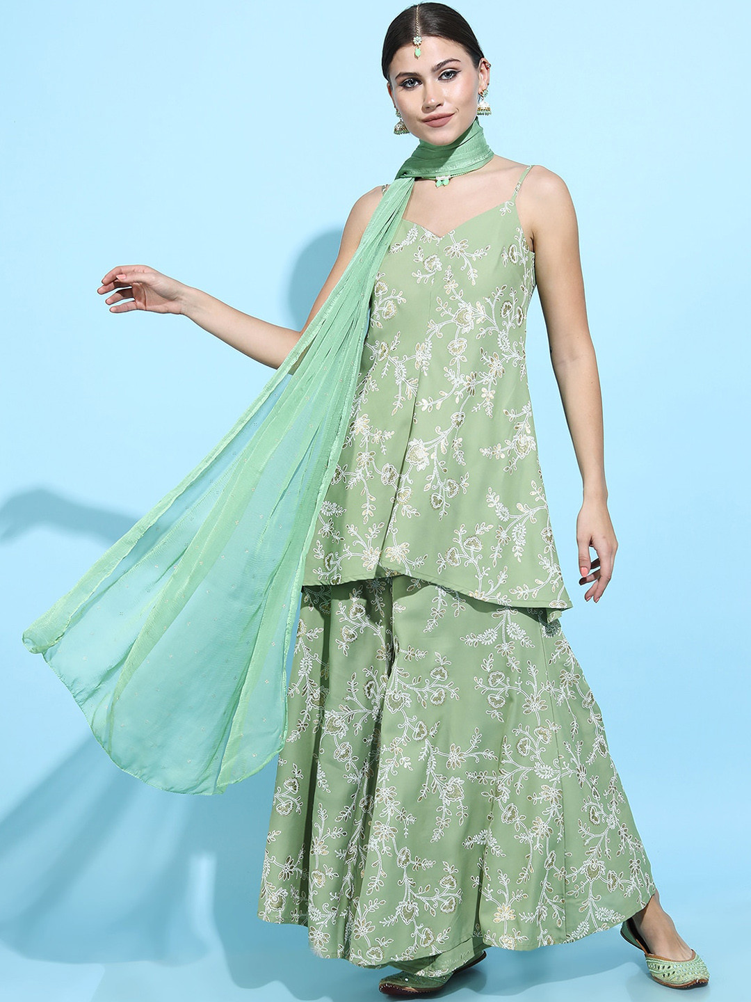 Vishudh Floral Printed Kurta with palazzo & dupatta