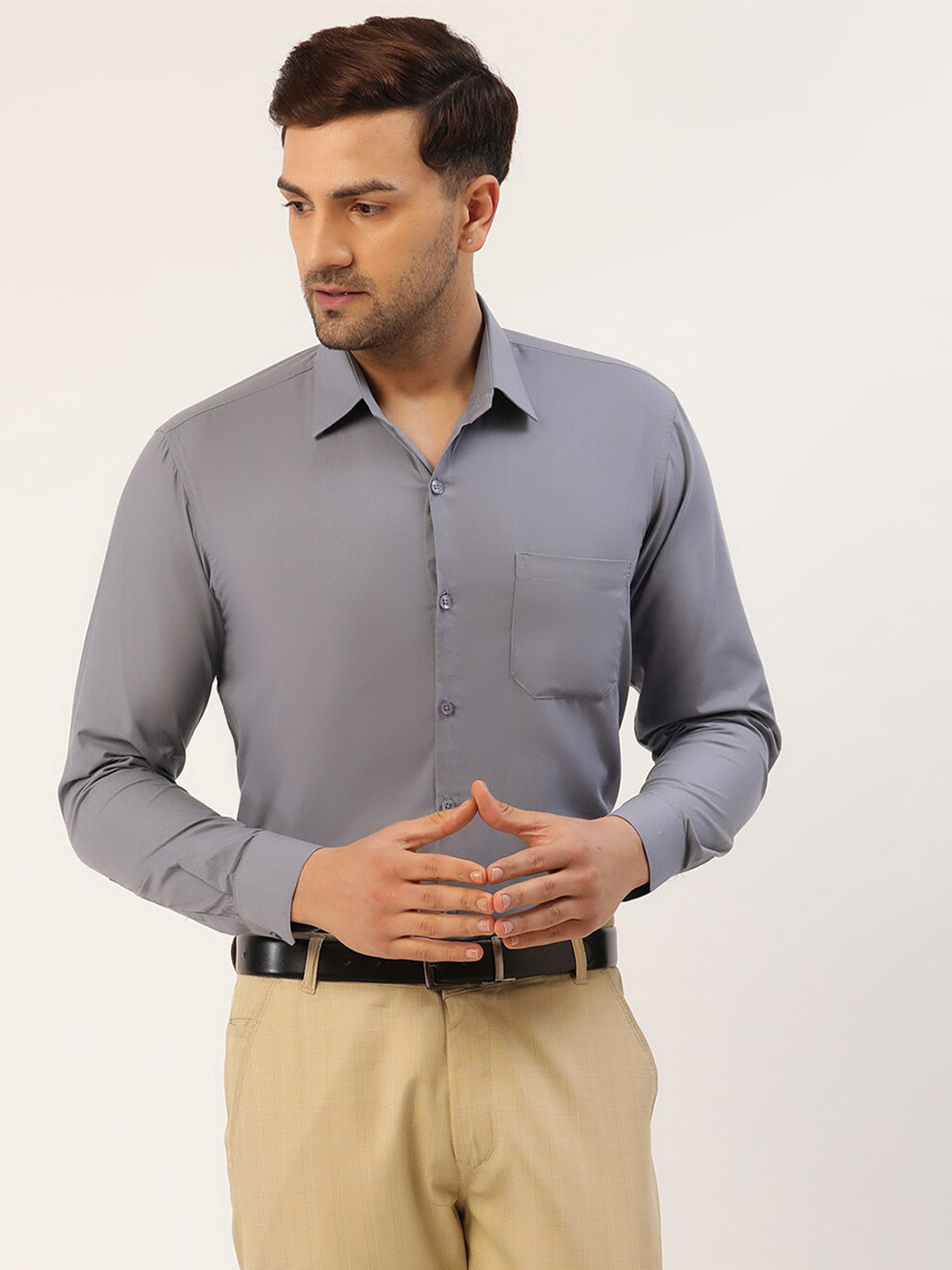 JAINISH Men Grey Smart Slim Fit Pure Cotton Formal Shirt