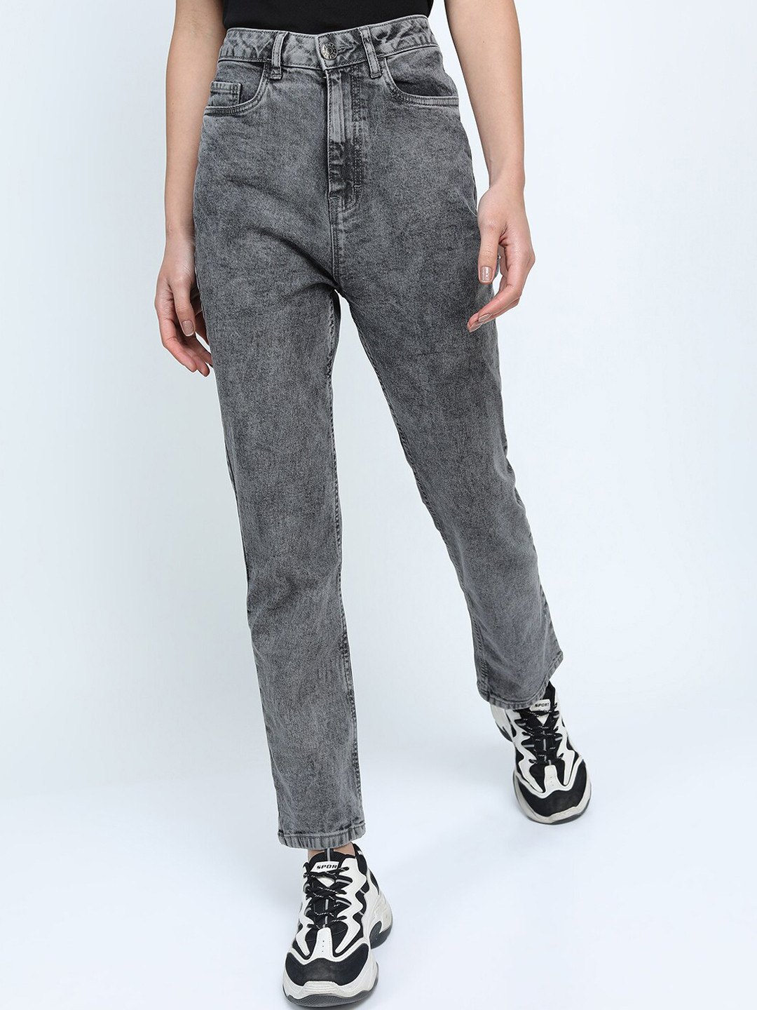 Tokyo Talkies Women Grey Flared Heavy Fade Jeans