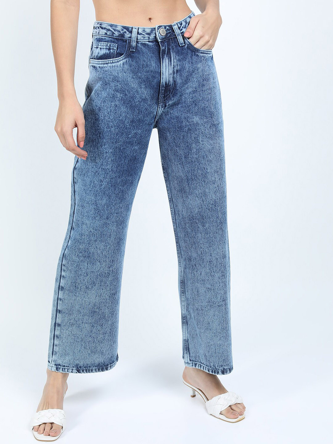 Tokyo Talkies Women Blue Straight Fit Clean Look Heavy Fade Jeans