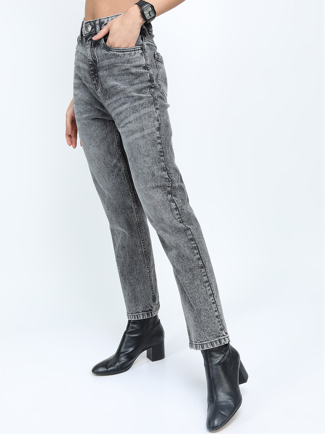 Tokyo Talkies Women Grey Clean look Heavy Fade Cotton Jeans