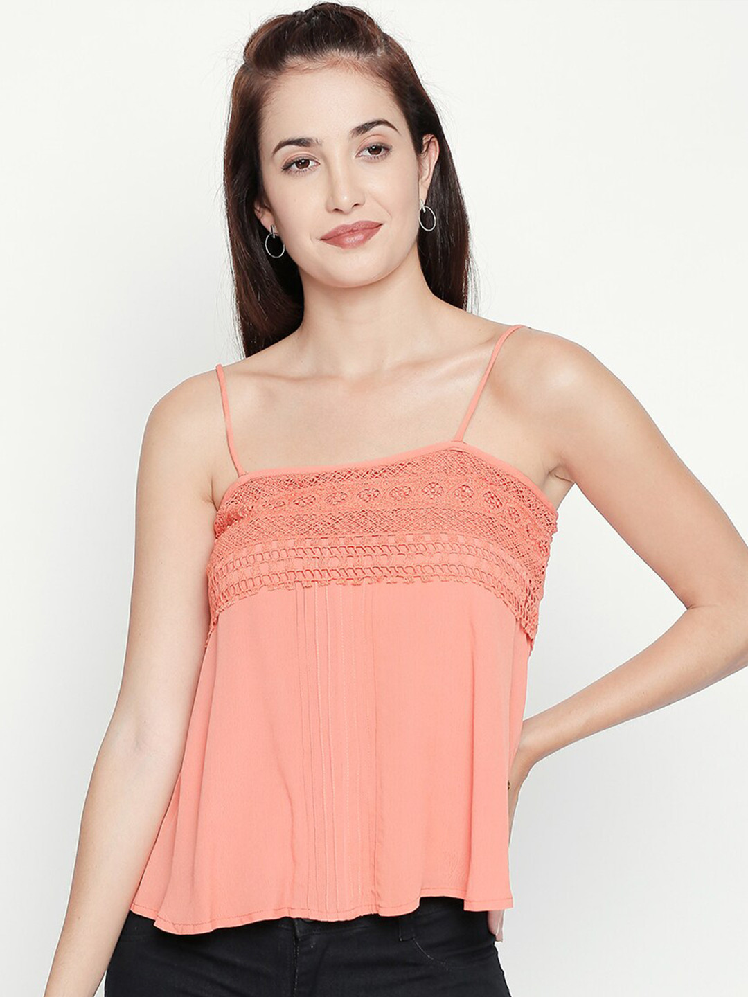 aaliya Peach-Coloured Pure Cotton Lace Top