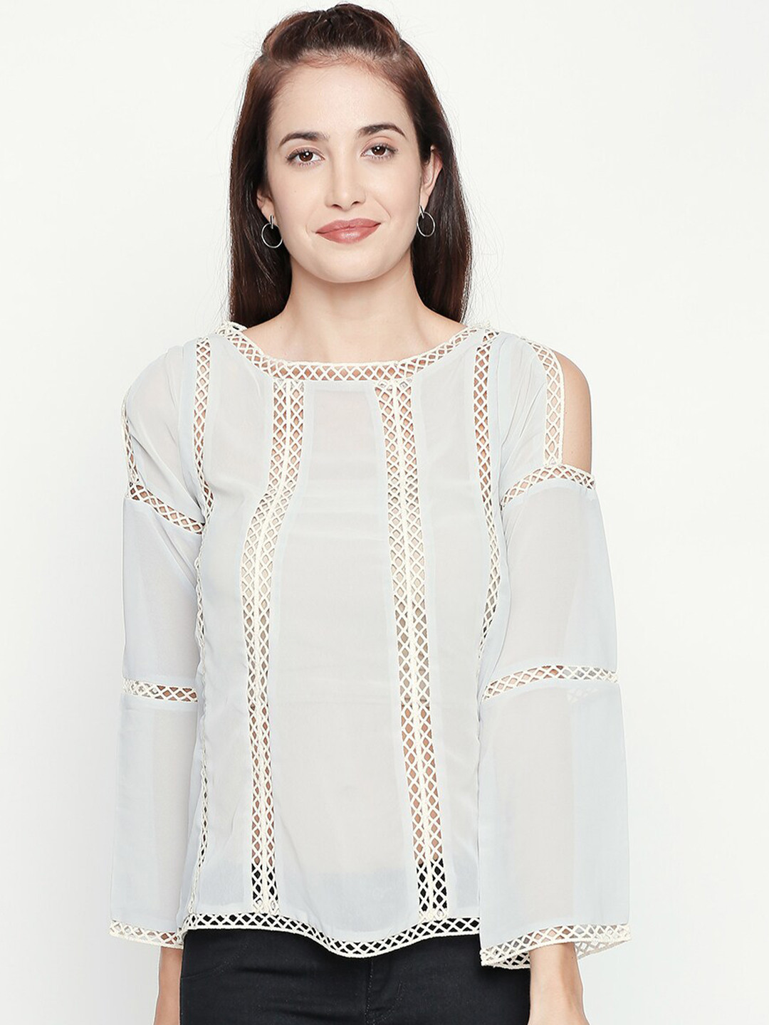 aaliya Blue Lace Inserted Georgette Top