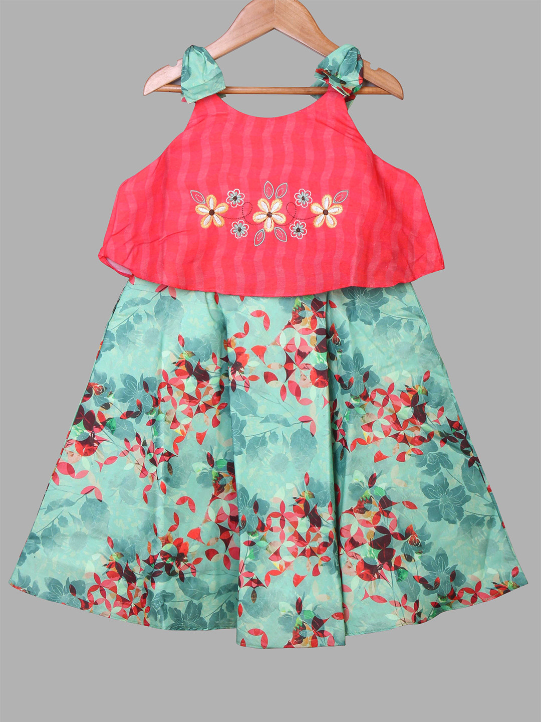 Enfance Green Floral Cotton A-Line Dress