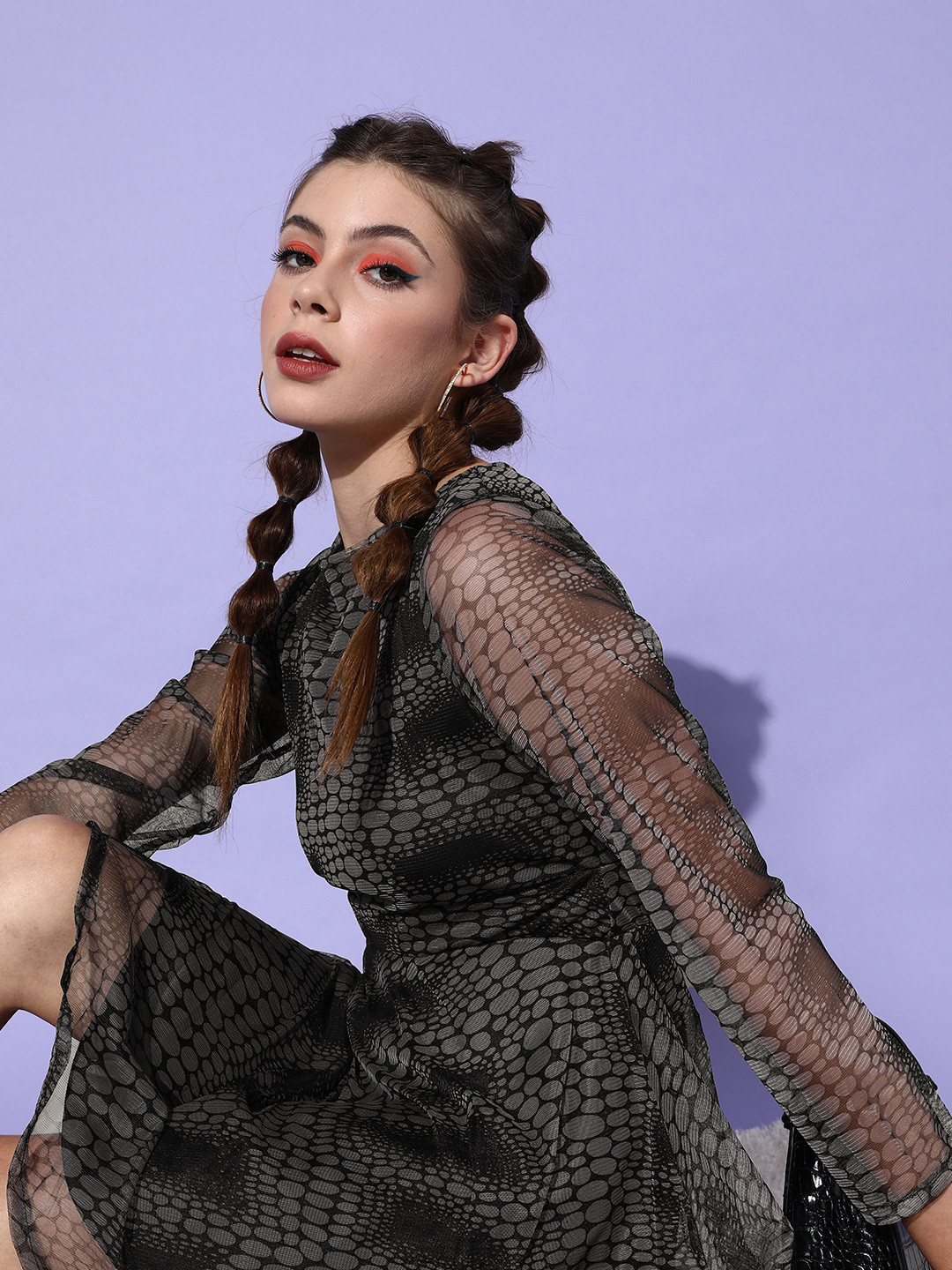 DODO & MOA Women Stylish Black Geometric Digital Warping Dress