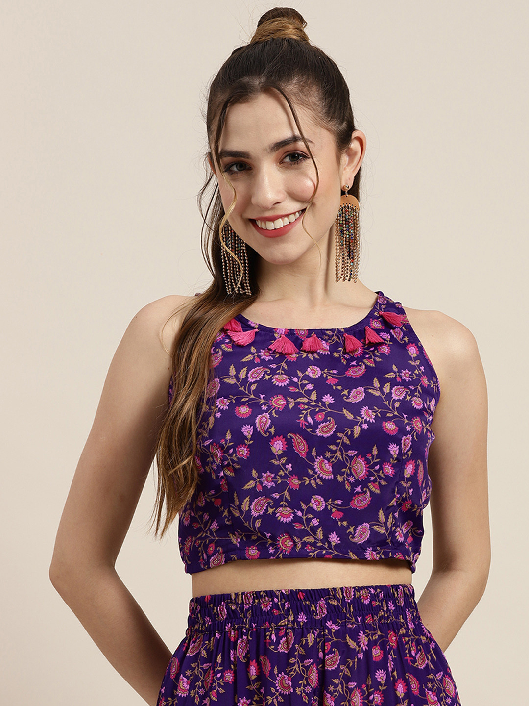 Shae by SASSAFRAS Purple Floral Print Crop Top