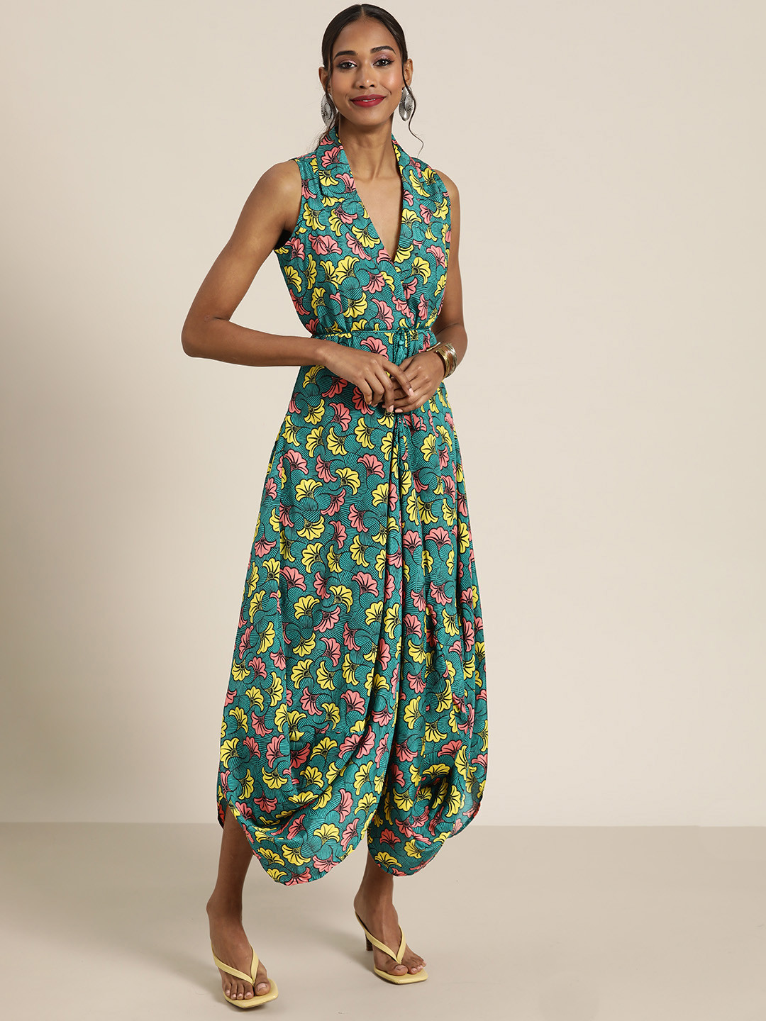 Shae by SASSAFRAS Teal & Yellow Floral A-Line Maxi Dress