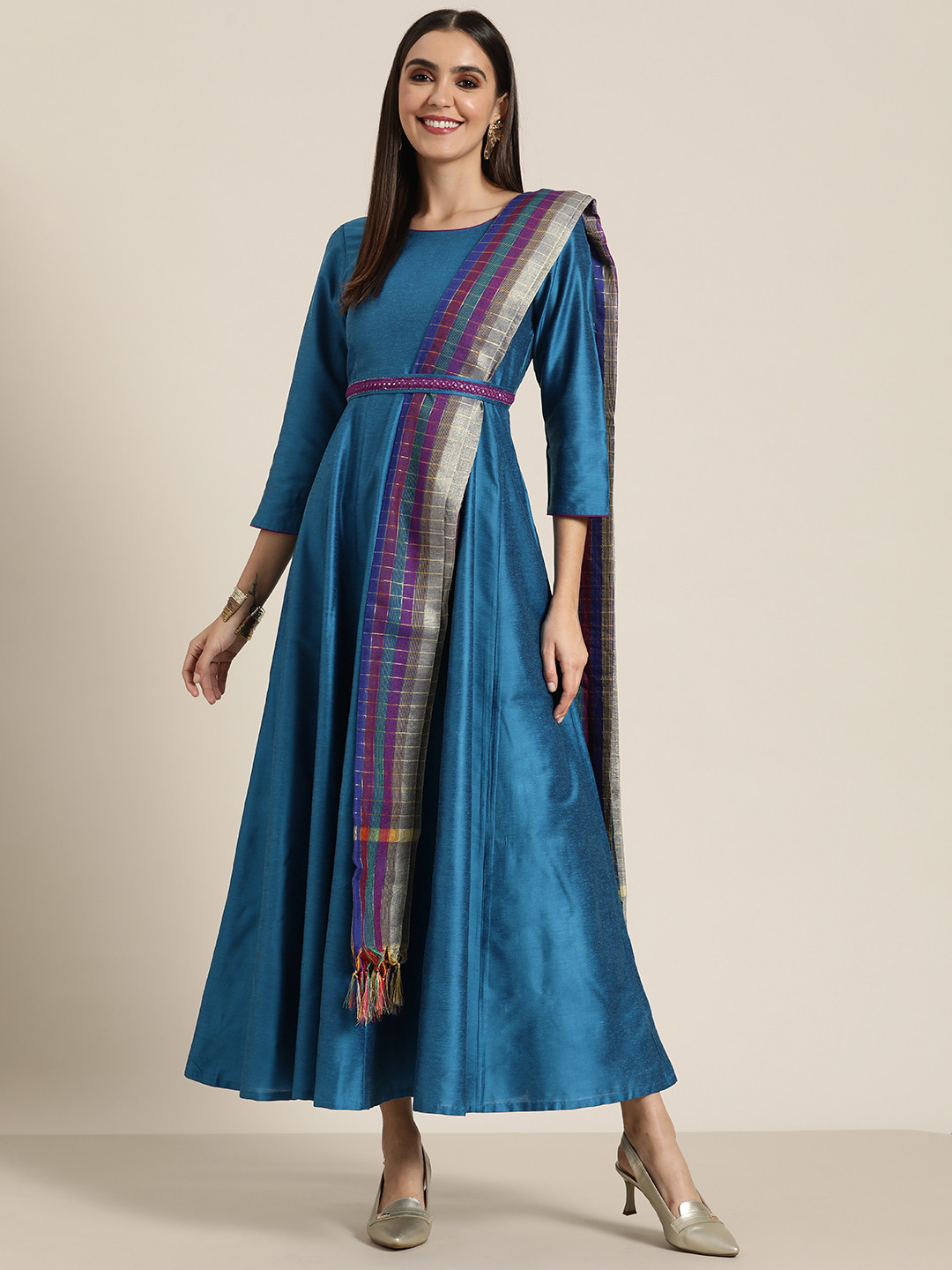 Shae by SASSAFRAS Blue & Purple Ethnic A-Line Maxi Dress