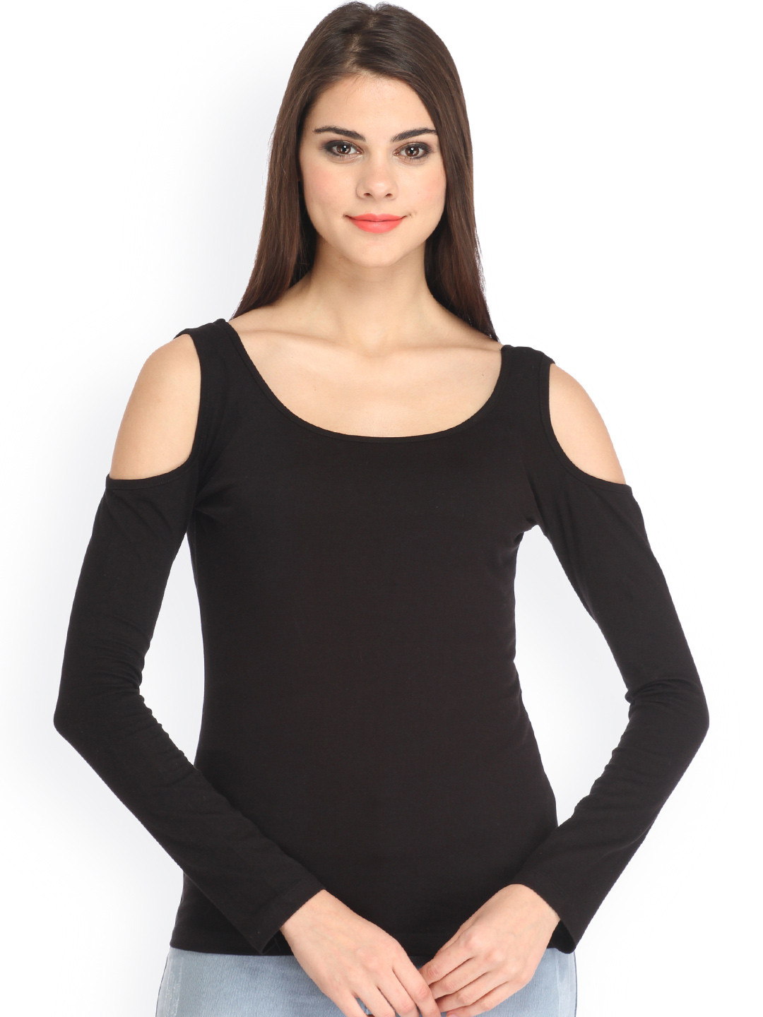 Cation Black Cold-Shoulder Pure Cotton Top