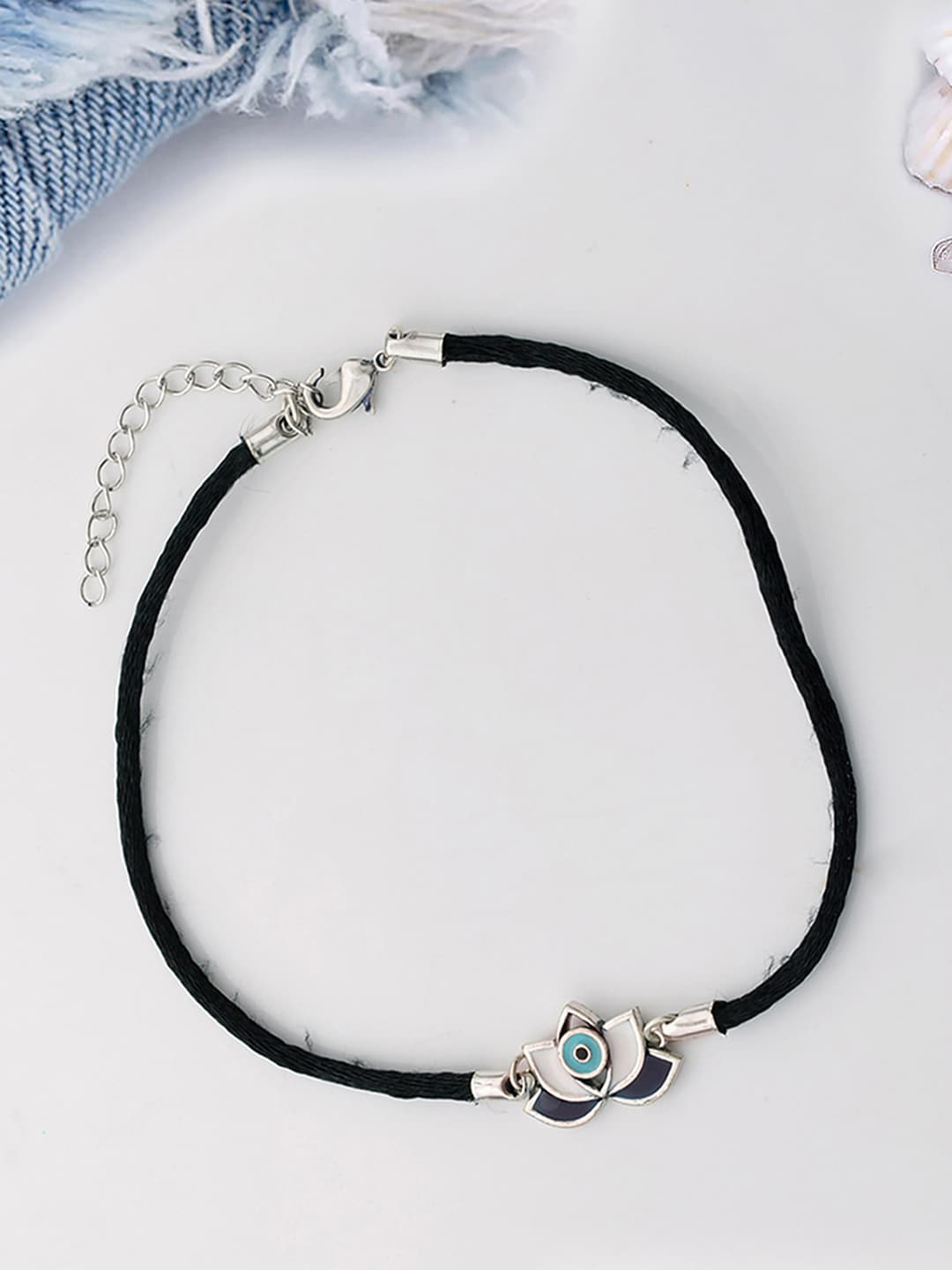 Voylla Oxidised Silver-Plated Evil Eyes Eye Motif Anklet