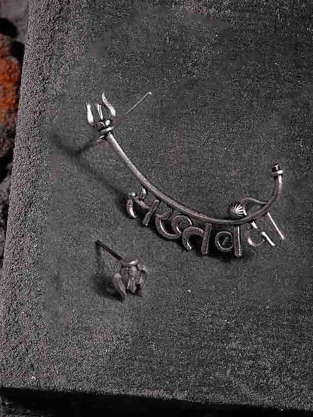 Voylla Silver Oxidised Quirky Statement Ear Cuff Earrings