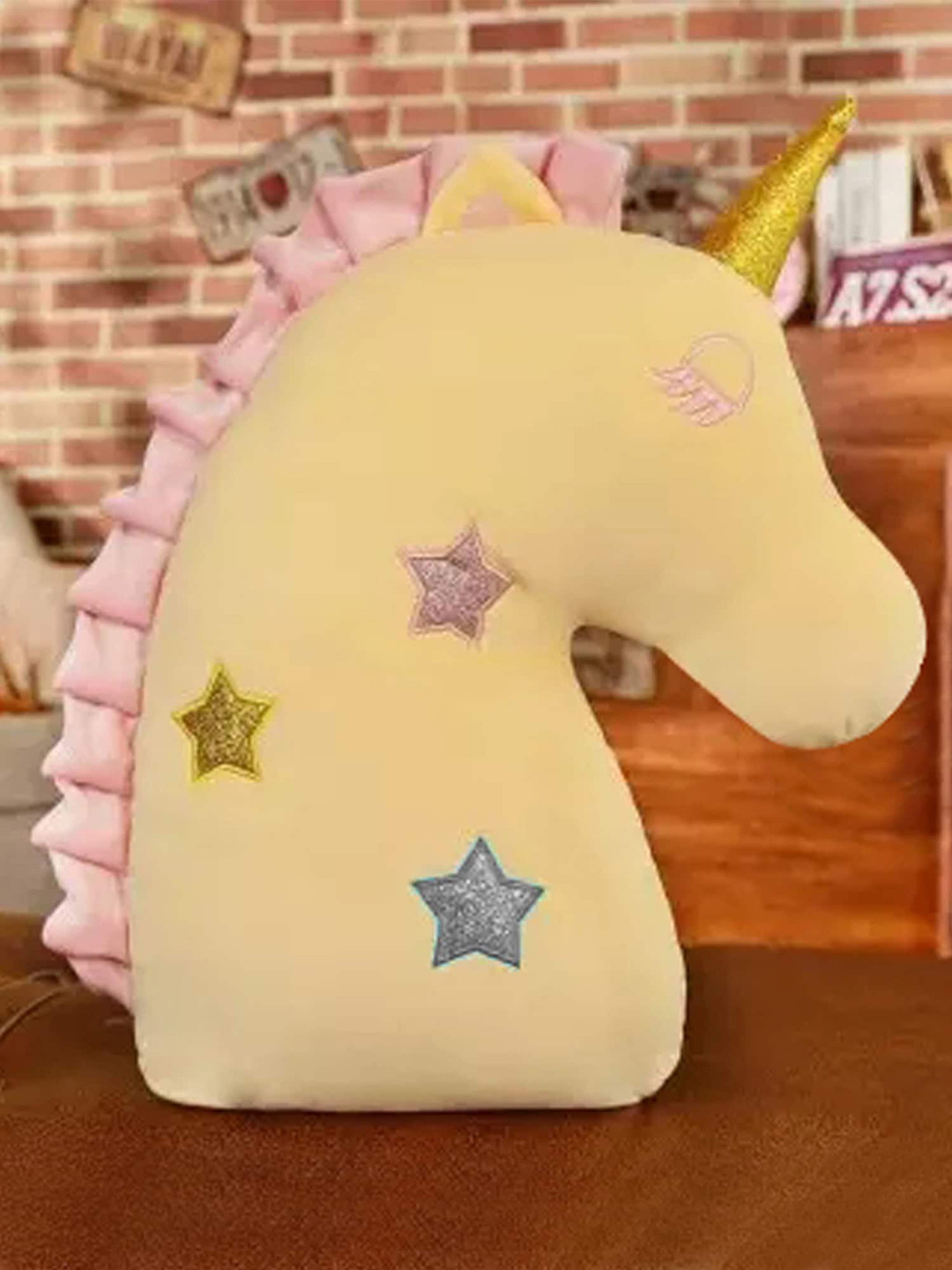 STYBUZZ Kids Yellow & Pink Unicorn Face Cushion