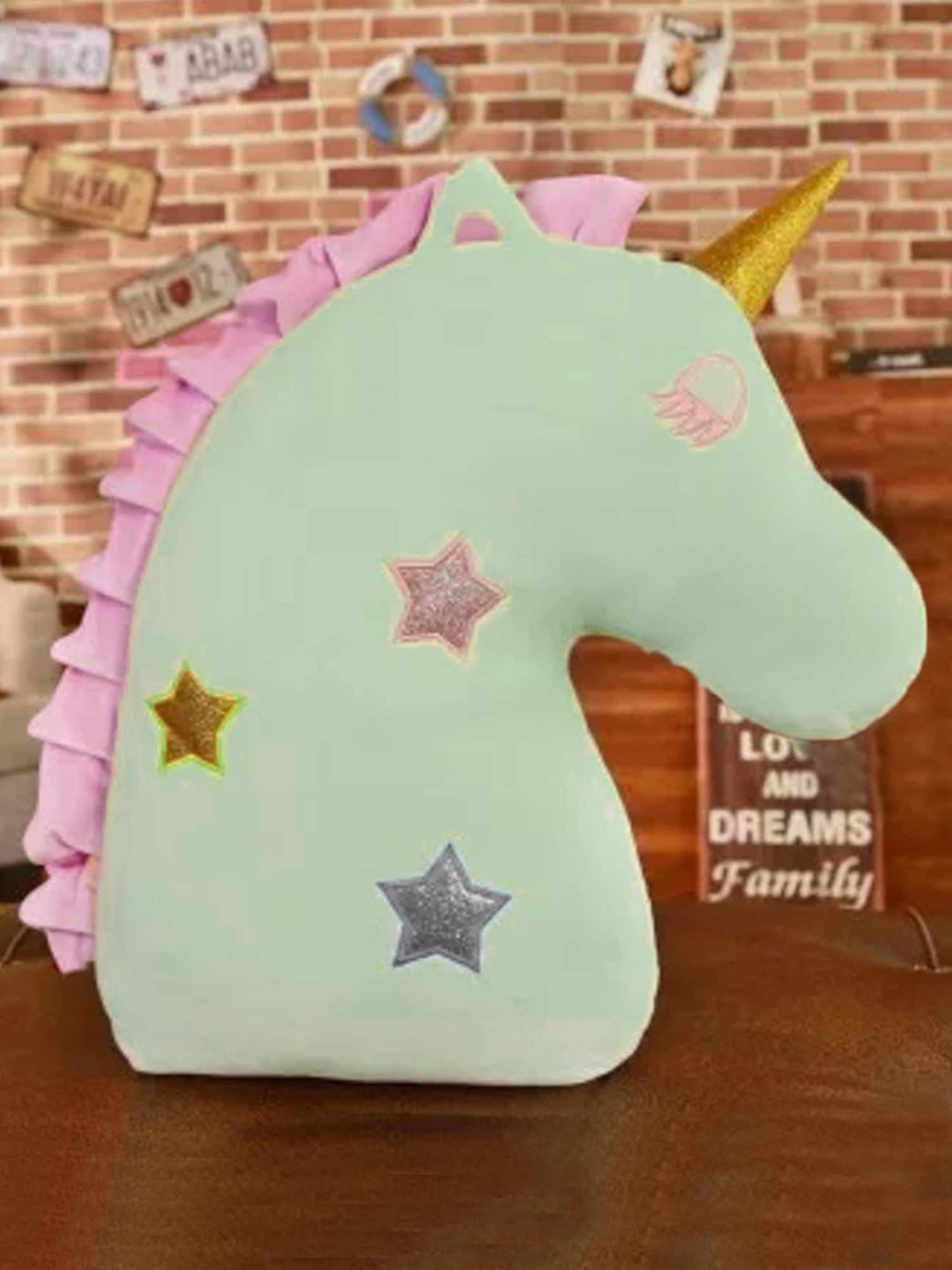 STYBUZZ Kids Green Unicorn Face Cushion