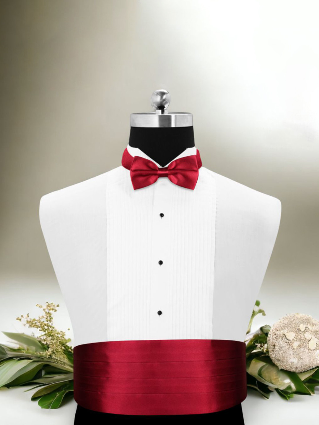 Peluche The Debonair Maroon Satin Solid Cummerbund and Bow Tie Set