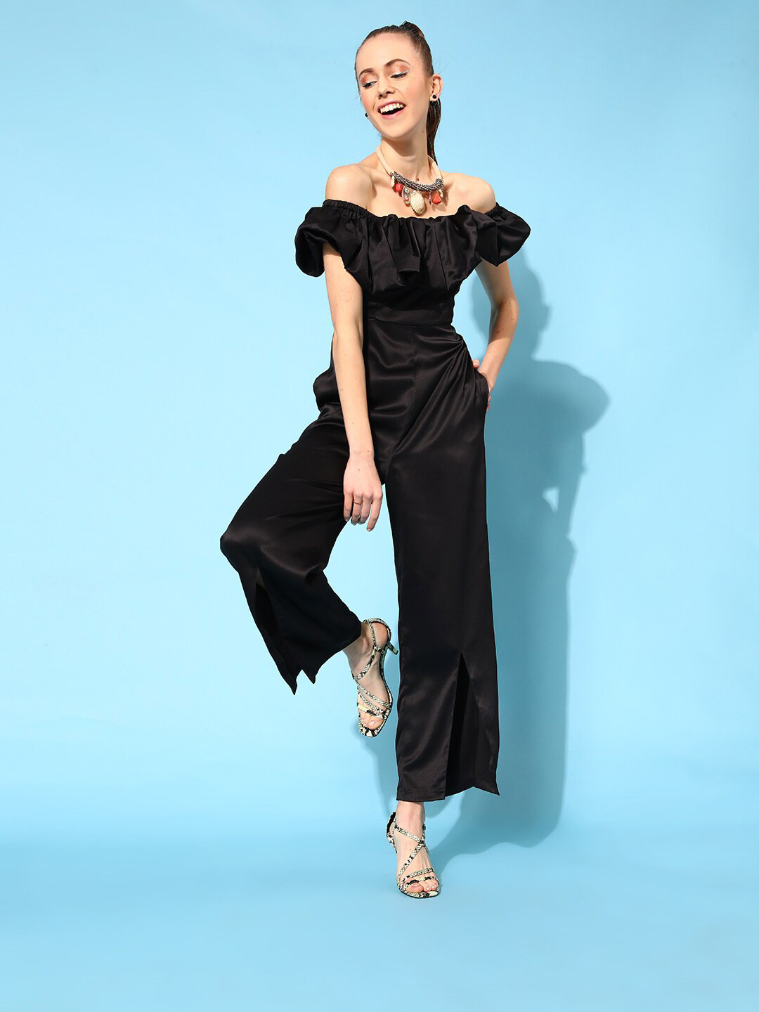 STREET 9 Women Stylish Black Solid Volume Play Jumpsuit