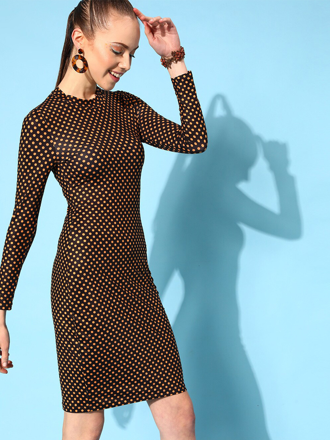 STREET 9 Brown & Mustard Yellow Bodycon Dress