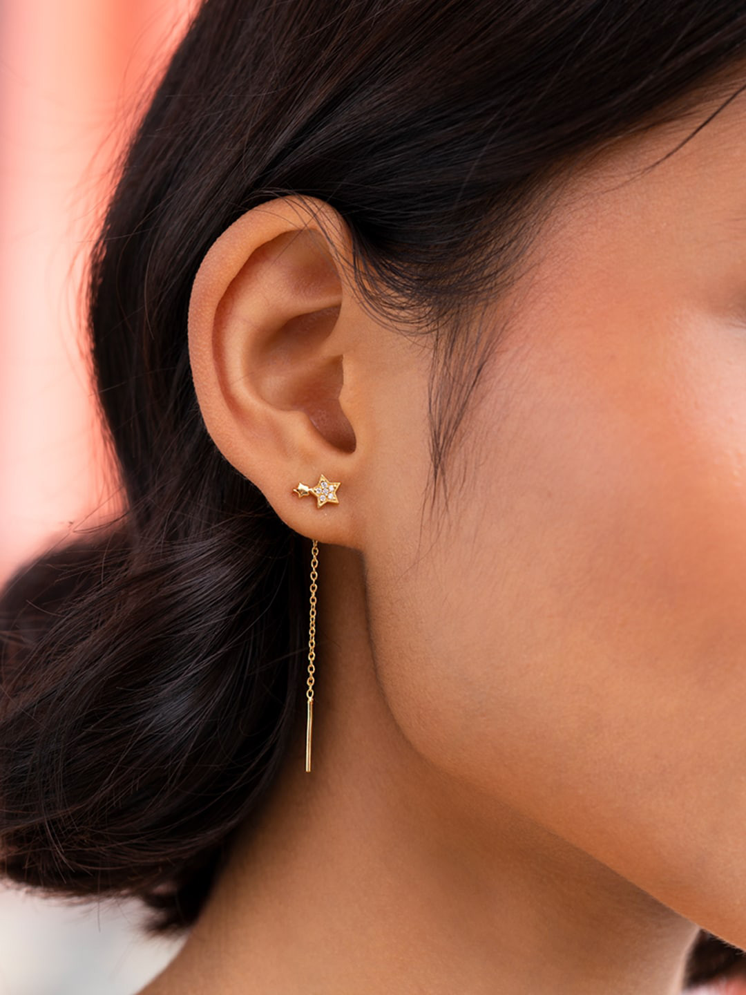 SHAYA 925 Sterling Silver Gold-Toned & White Star Shaped Drop Earrings