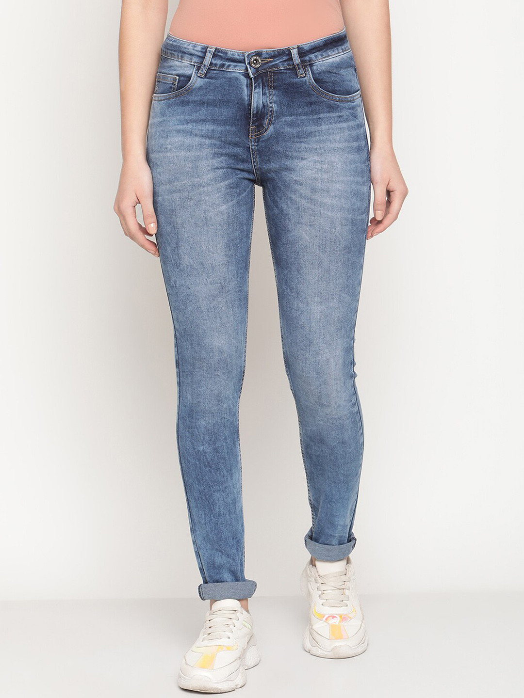 METTLE Women Blue Heavy Fade Skinny Fit Stretchable Jeans