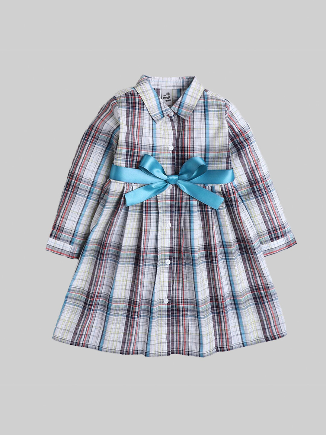 The Magic Wand Grey & Blue Checked Shirt Dress