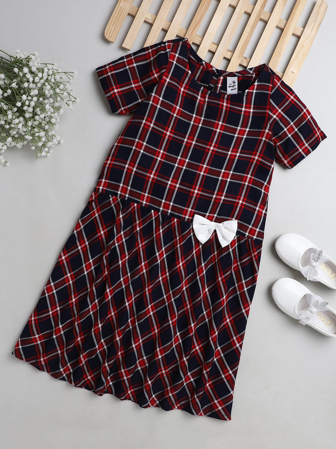 The Magic Wand Girls Red Checked A-Line Dress