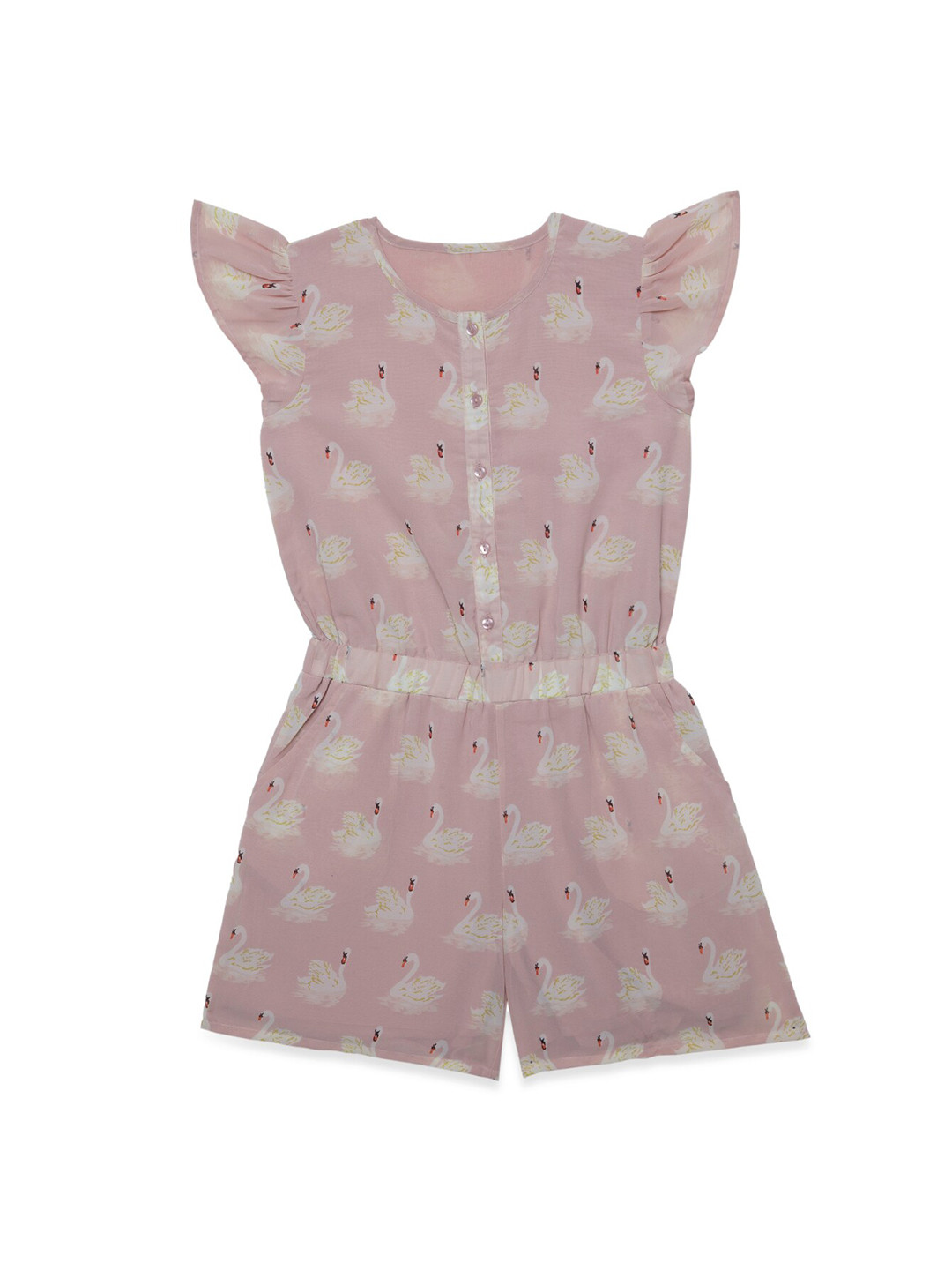 Hoop Hippo Girls Peach-Coloured Printed Jumpsuit